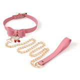 Laddymoda 1pc Collar Choker Leash Harness Leather Bow-tie Bell Collar BDSM Bondage Game