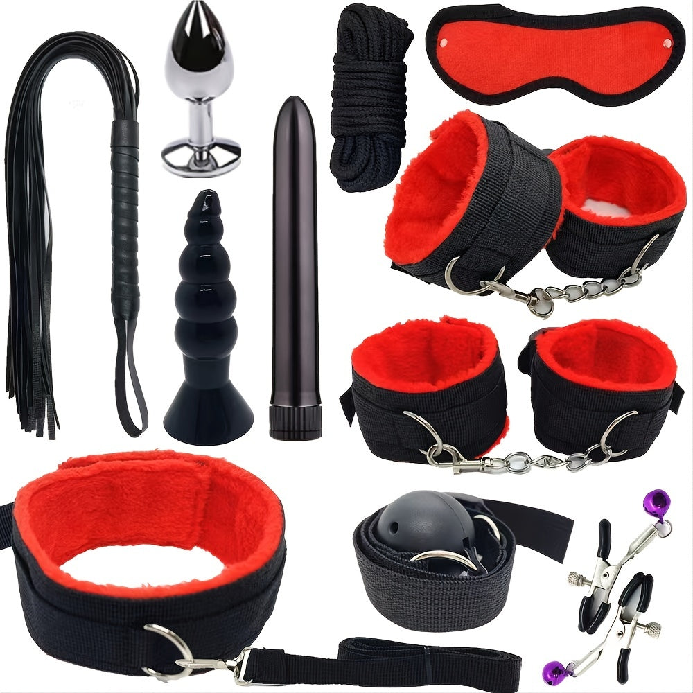 Laddymoda 1 Set Manette da uomo Occhi Blinder Whip Peluche Sex Toys, 11pcs SM Tools Regalo di San Valentino