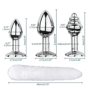 Laddymoda 3pcs / set staccabile finta pelliccia volpe coda anale metallo, tre spine butt plug, giochi di ruolo di sesso, giocattoli sessuali per uomini e donne