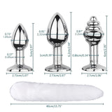 Laddymoda 3pcs / set staccabile finta pelliccia volpe coda anale metallo, tre spine butt plug, giochi di ruolo di sesso, giocattoli sessuali per uomini e donne