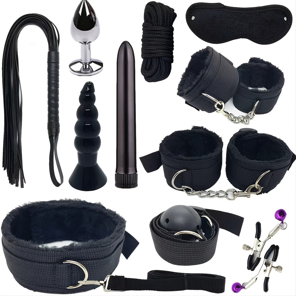 Laddymoda 1 Set Manette da uomo Occhi Blinder Whip Peluche Sex Toys, 11pcs SM Tools Regalo di San Valentino