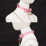 Laddymoda 1pc Collar Choker Leash Harness Leather Bow-tie Bell Collar BDSM Bondage Game