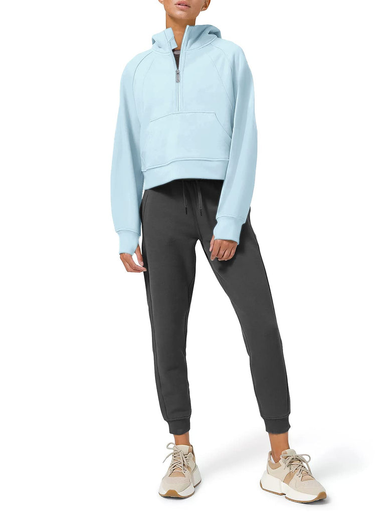 Womens Hoodies Fleece Lined Collar Pullover 1/2 Zipper Sweatshirts Long Sleeve Crop Tops Sweater Thumb Hole