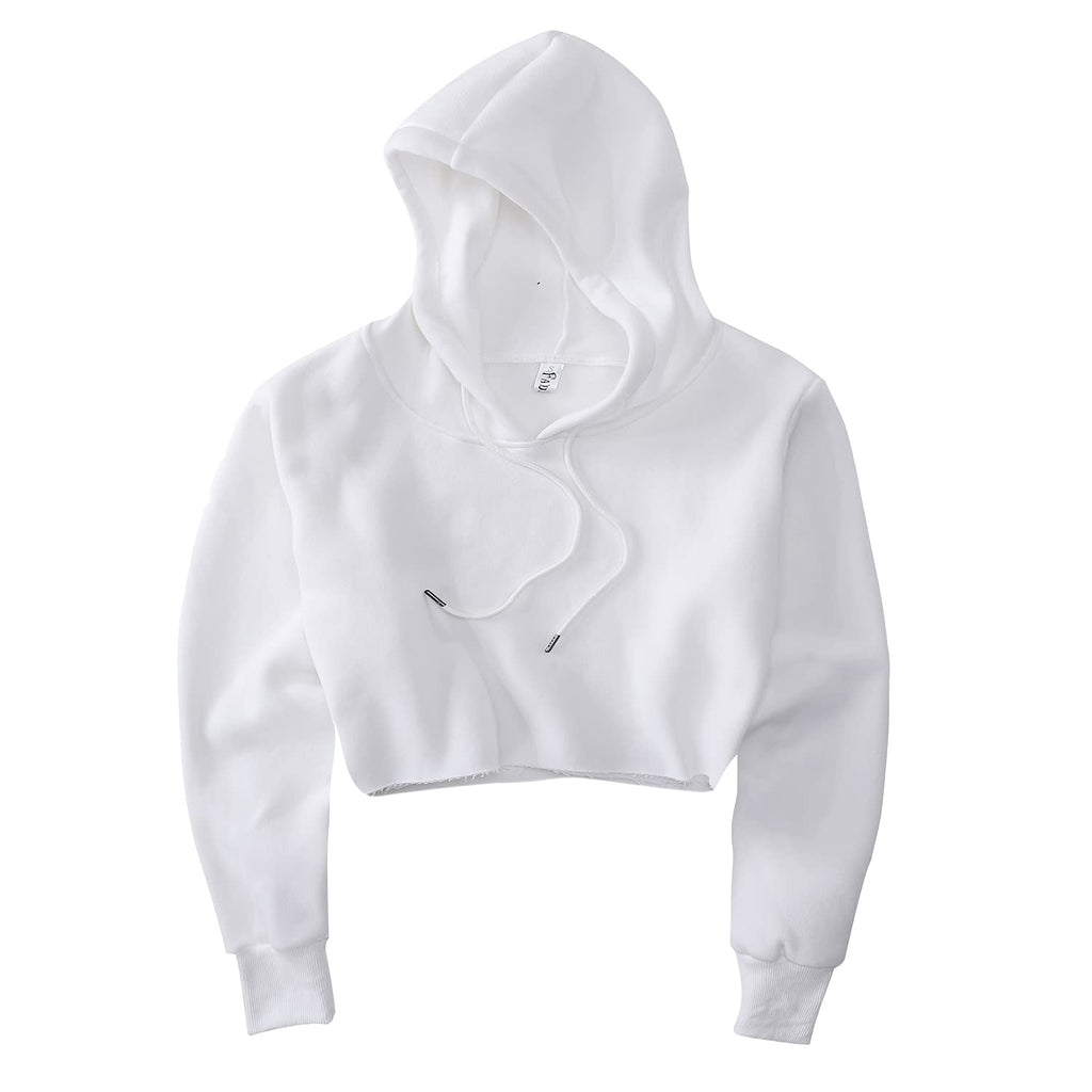 Women's Cropped Hoodie Fleece Long Sleeve Pullover Cut Off Hood Sweatshirt