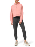Womens Hoodies Fleece Lined Collar Pullover 1/2 Zipper Sweatshirts Long Sleeve Crop Tops Sweater Thumb Hole