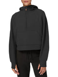 Womens Hoodies Fleece Lined Collar Pullover 1/2 Zipper Sweatshirts Long Sleeve Crop Tops Sweater Thumb Hole