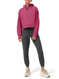Womens Hoodies Fleece Lined Collar Pullover 1/2 Zipper Sweatshirts Long Sleeve Crop Tops Sweater Thumb Hole