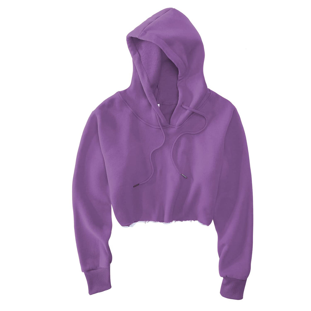Women's Cropped Hoodie Fleece Long Sleeve Pullover Cut Off Hood Sweatshirt