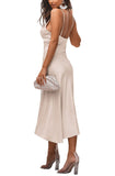 Women's Satin Spaghetti Straps Cowl Neck Sexy Ruch Cocktail Midi Dresses