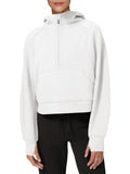 Womens Hoodies Fleece Lined Collar Pullover 1/2 Zipper Sweatshirts Long Sleeve Crop Tops Sweater Thumb Hole
