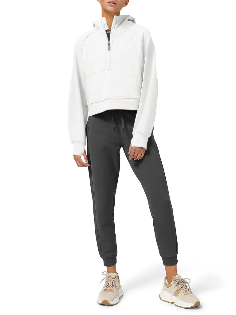 Womens Hoodies Fleece Lined Collar Pullover 1/2 Zipper Sweatshirts Long Sleeve Crop Tops Sweater Thumb Hole