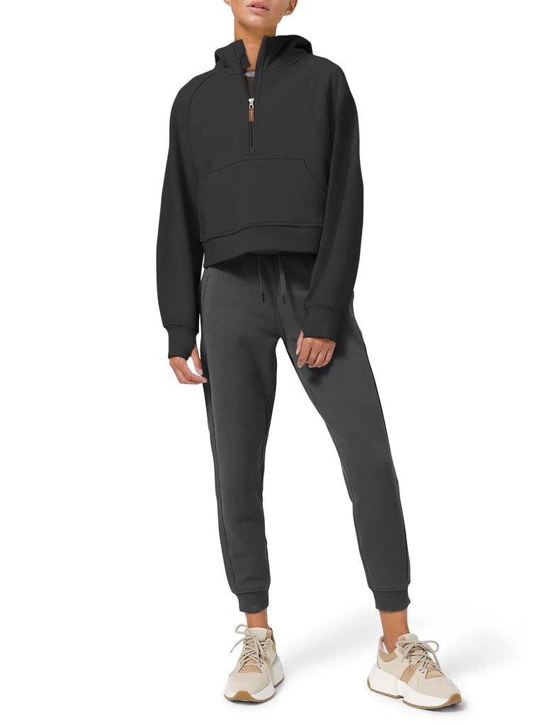 Womens Hoodies Fleece Lined Collar Pullover 1/2 Zipper Sweatshirts Long Sleeve Crop Tops Sweater Thumb Hole