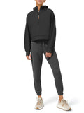 Womens Hoodies Fleece Lined Collar Pullover 1/2 Zipper Sweatshirts Long Sleeve Crop Tops Sweater Thumb Hole