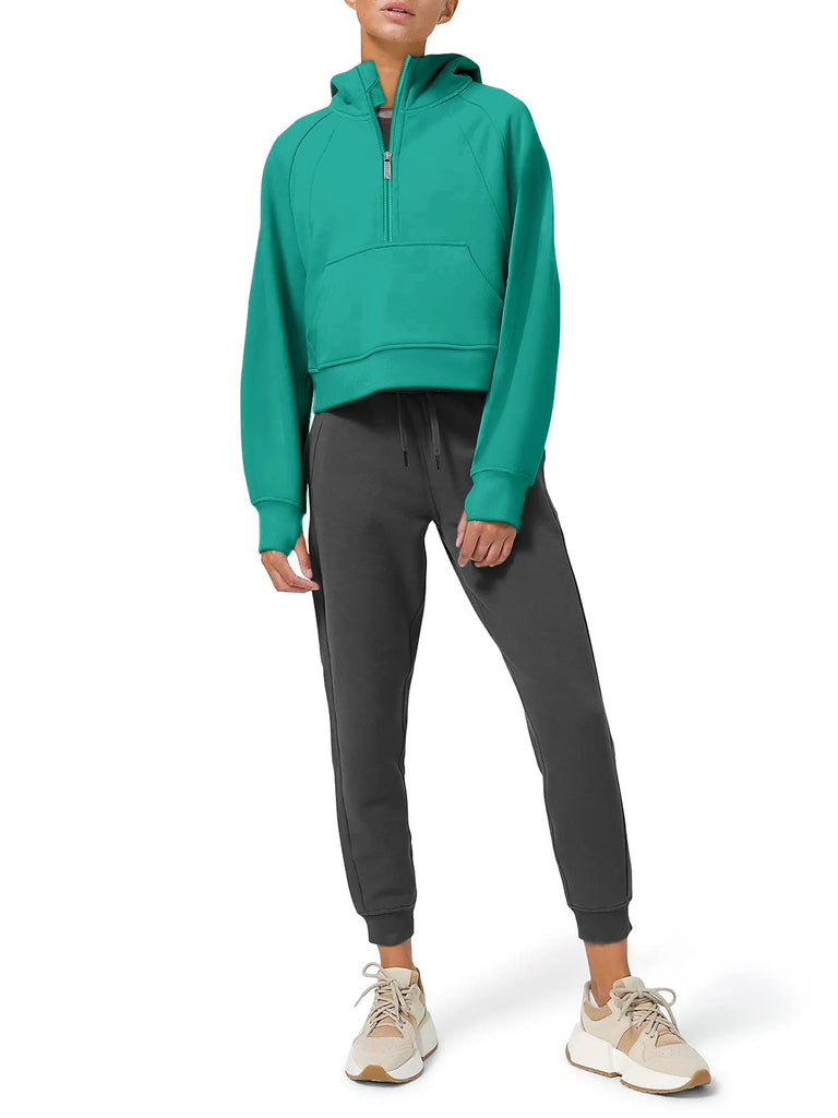 Womens Hoodies Fleece Lined Collar Pullover 1/2 Zipper Sweatshirts Long Sleeve Crop Tops Sweater Thumb Hole
