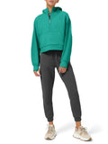 Womens Hoodies Fleece Lined Collar Pullover 1/2 Zipper Sweatshirts Long Sleeve Crop Tops Sweater Thumb Hole