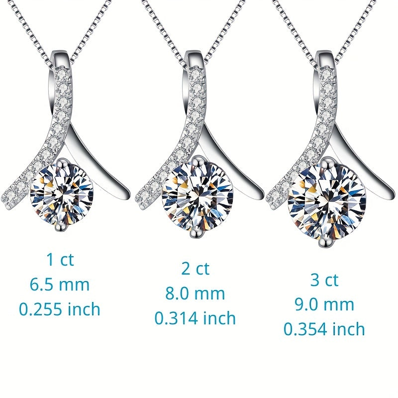 1pc 1 CARAT-3 CARAT Moissanite,925 Sterling Silver Hot Selling Trendy Simple Herringbone Pendant Necklace