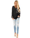 Womens Casual Long Puff Sleeve Waffle Knit Pullover Tunic Tops with Leopard Print