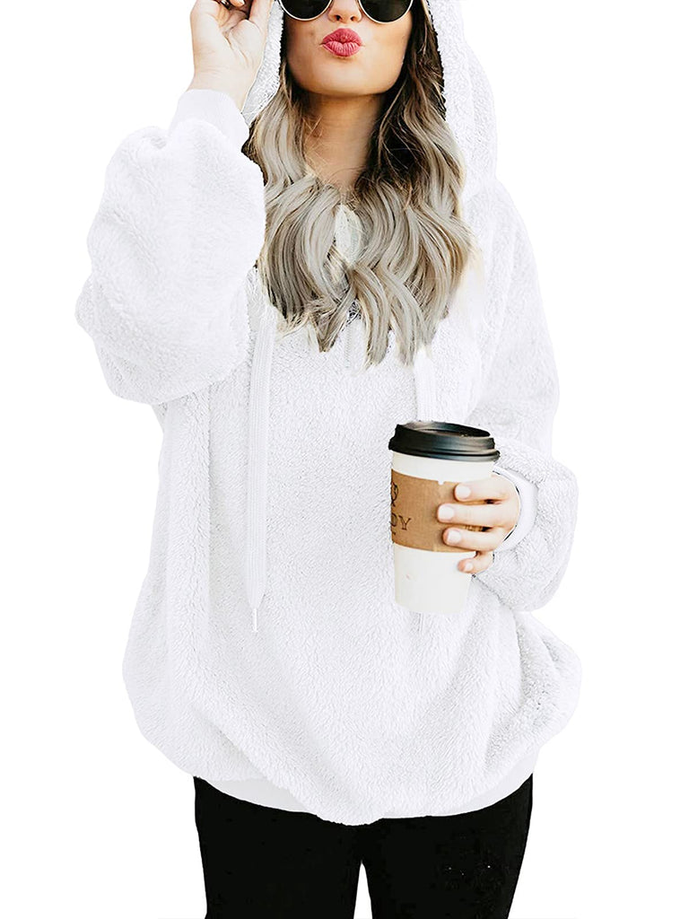 Century Star Women's Fuzzy Hoodies Sport Pullover Hoodie Athletic Cozy Oversized Pockets Hooded Sweatshirt Fleece Hoodies