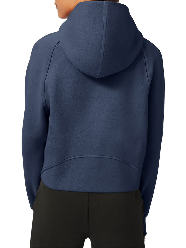 Womens Hoodies Fleece Lined Collar Pullover 1/2 Zipper Sweatshirts Long Sleeve Crop Tops Sweater Thumb Hole