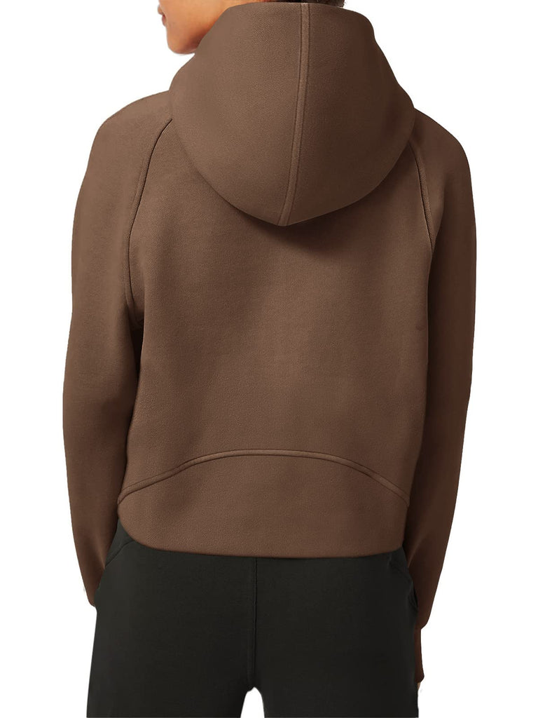 Womens Hoodies Fleece Lined Collar Pullover 1/2 Zipper Sweatshirts Long Sleeve Crop Tops Sweater Thumb Hole