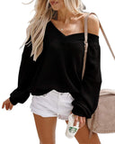 Womens Casual Long Puff Sleeve Waffle Knit Pullover Tunic Tops with Leopard Print