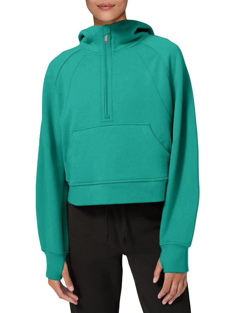 Womens Hoodies Fleece Lined Collar Pullover 1/2 Zipper Sweatshirts Long Sleeve Crop Tops Sweater Thumb Hole