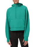 Womens Hoodies Fleece Lined Collar Pullover 1/2 Zipper Sweatshirts Long Sleeve Crop Tops Sweater Thumb Hole