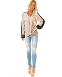 Womens Casual Long Puff Sleeve Waffle Knit Pullover Tunic Tops with Leopard Print