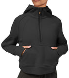 Womens Hoodies Fleece Lined Collar Pullover 1/2 Zipper Sweatshirts Long Sleeve Crop Tops Sweater Thumb Hole