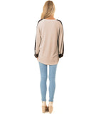 Womens Casual Long Puff Sleeve Waffle Knit Pullover Tunic Tops with Leopard Print