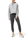 Womens Hoodies Fleece Lined Collar Pullover 1/2 Zipper Sweatshirts Long Sleeve Crop Tops Sweater Thumb Hole