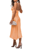 Women's Satin Spaghetti Straps Cowl Neck Sexy Ruch Cocktail Midi Dresses