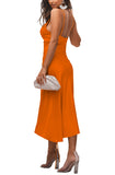 Women's Satin Spaghetti Straps Cowl Neck Sexy Ruch Cocktail Midi Dresses