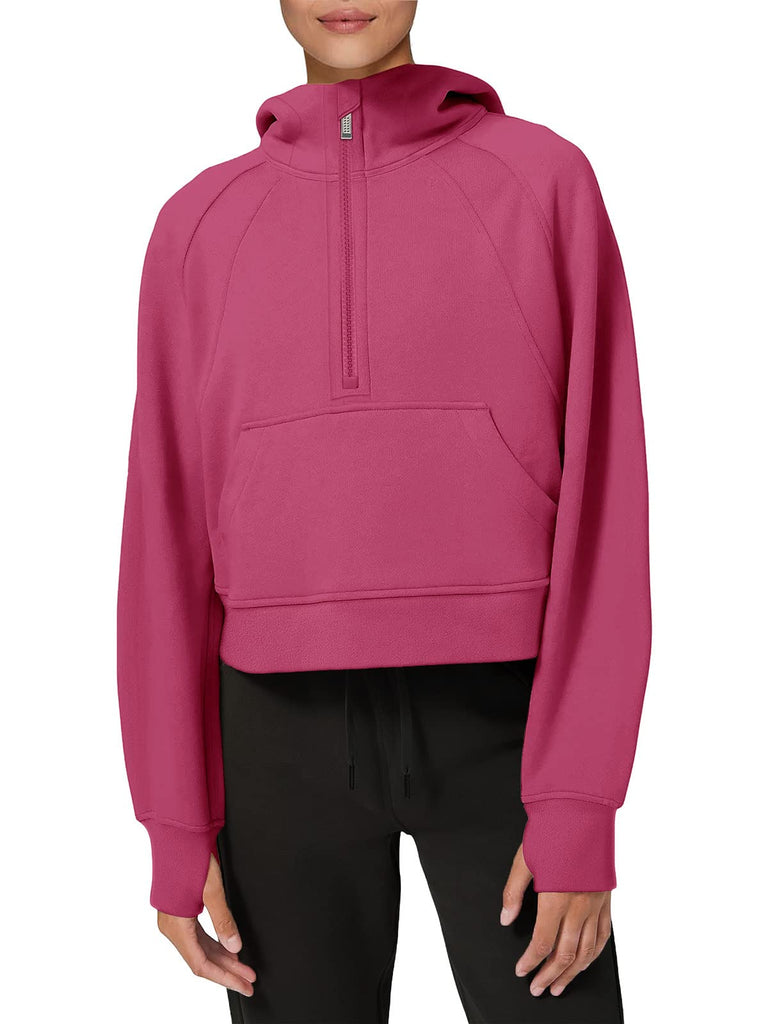 Womens Hoodies Fleece Lined Collar Pullover 1/2 Zipper Sweatshirts Long Sleeve Crop Tops Sweater Thumb Hole