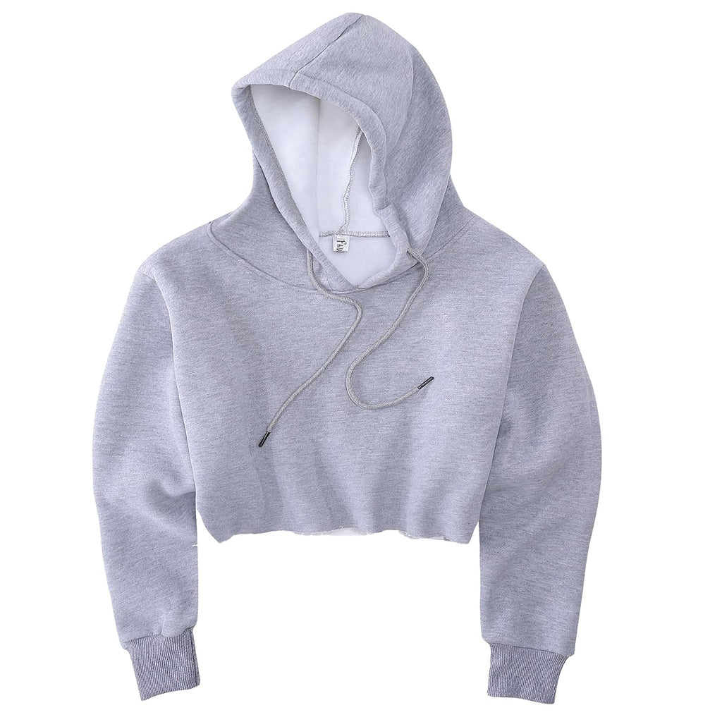 Women's Cropped Hoodie Fleece Long Sleeve Pullover Cut Off Hood Sweatshirt