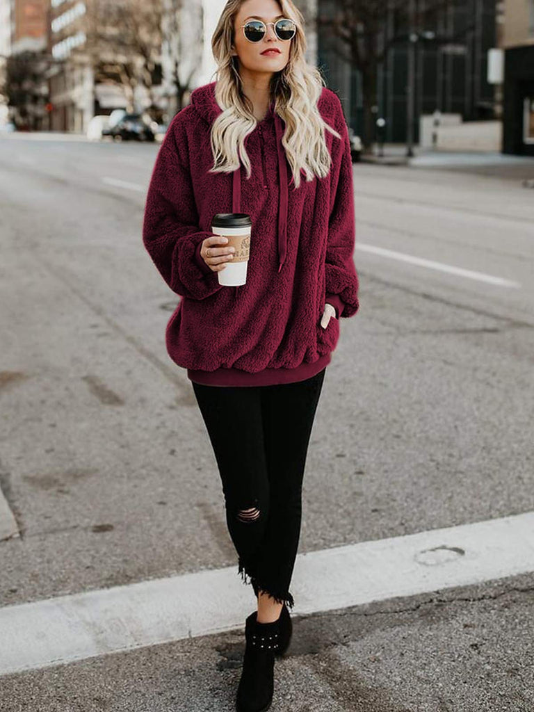 Century Star Women's Fuzzy Hoodies Sport Pullover Hoodie Athletic Cozy Oversized Pockets Hooded Sweatshirt Fleece Hoodies