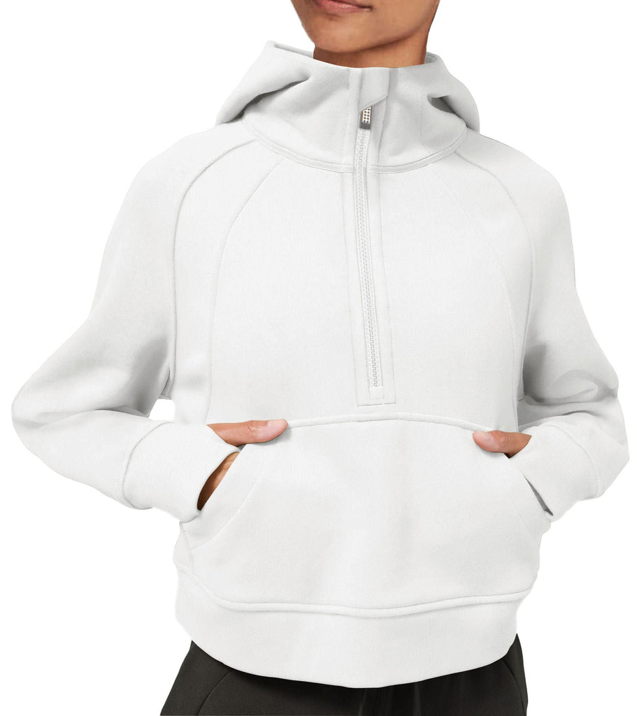 Womens Hoodies Fleece Lined Collar Pullover 1/2 Zipper Sweatshirts Long Sleeve Crop Tops Sweater Thumb Hole