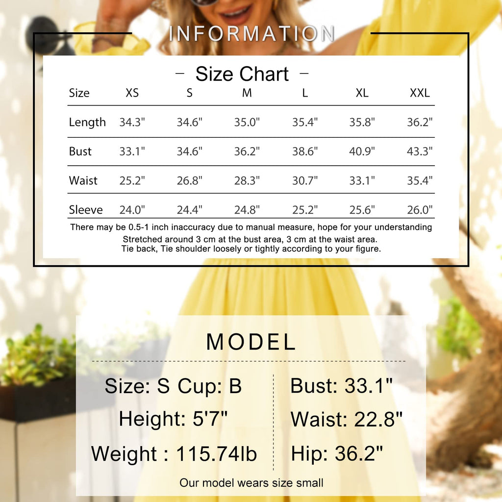 Women Tie Back Summer Dresses Long Lantern Sleeve Square Neck Ruffle Elastic Waist Aline Casual Mini Dress