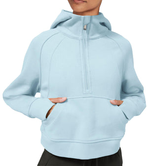 Womens Hoodies Fleece Lined Collar Pullover 1/2 Zipper Sweatshirts Long Sleeve Crop Tops Sweater Thumb Hole