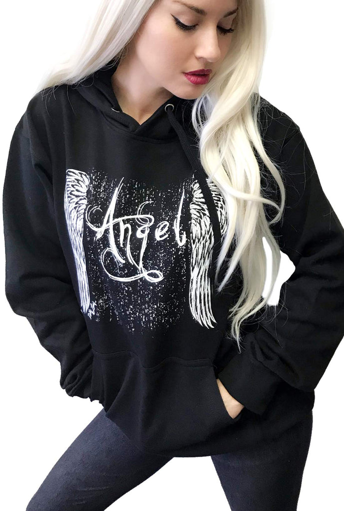 Sexy Angel Wings Tattoo Roses Hoodie Graphic Sexy Women's Pullover Motorcycle hooded Sweatshirt