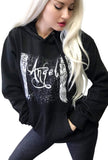 Sexy Angel Wings Tattoo Roses Hoodie Graphic Sexy Women's Pullover Motorcycle hooded Sweatshirt