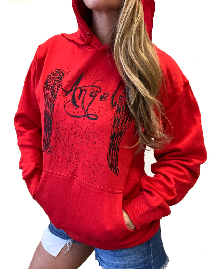 Sexy Angel Wings Tattoo Roses Hoodie Graphic Sexy Women's Pullover Motorcycle hooded Sweatshirt