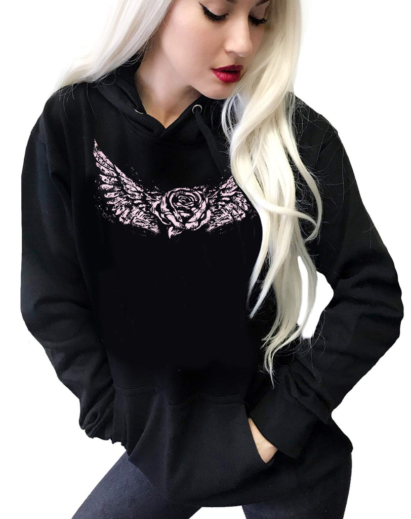 Sexy Angel Wings Tattoo Roses Hoodie Graphic Sexy Women's Pullover Motorcycle hooded Sweatshirt