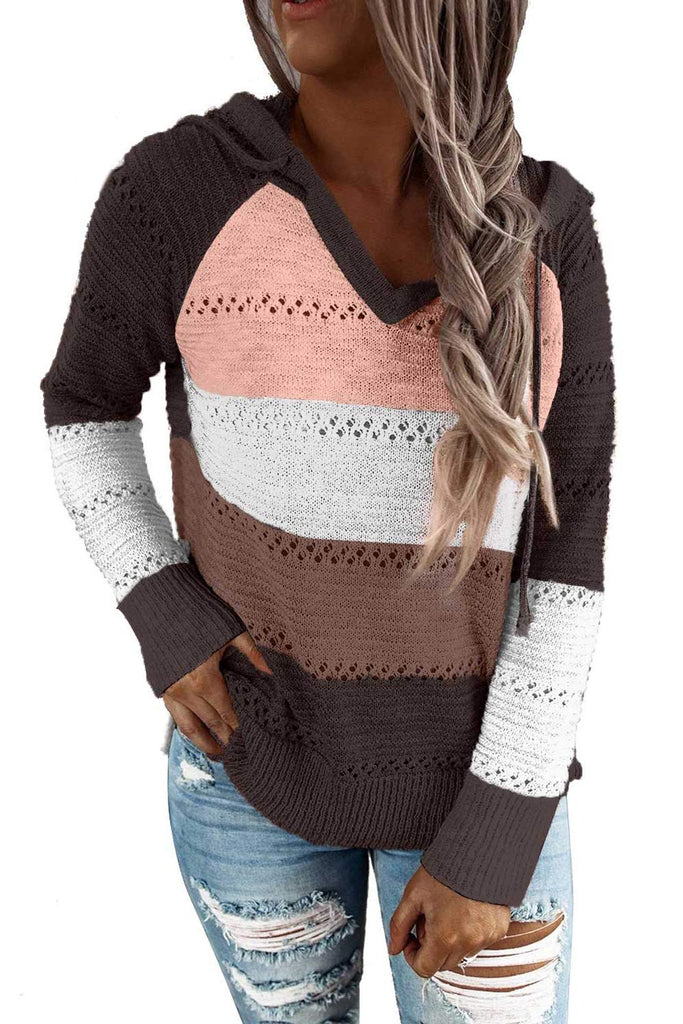 Women's Fashion Hoodies Sweatshirts Striped Lightweight Knit Pullover Sweaters