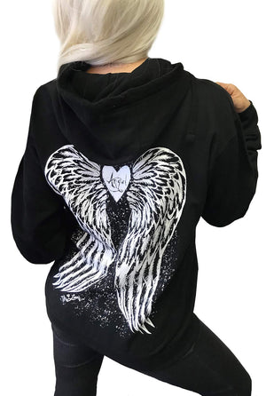 Sexy Angel Wings Tattoo Roses Hoodie Graphic Sexy Women's Pullover Motorcycle hooded Sweatshirt