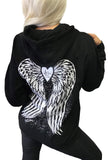 Sexy Angel Wings Tattoo Roses Hoodie Graphic Sexy Women's Pullover Motorcycle hooded Sweatshirt