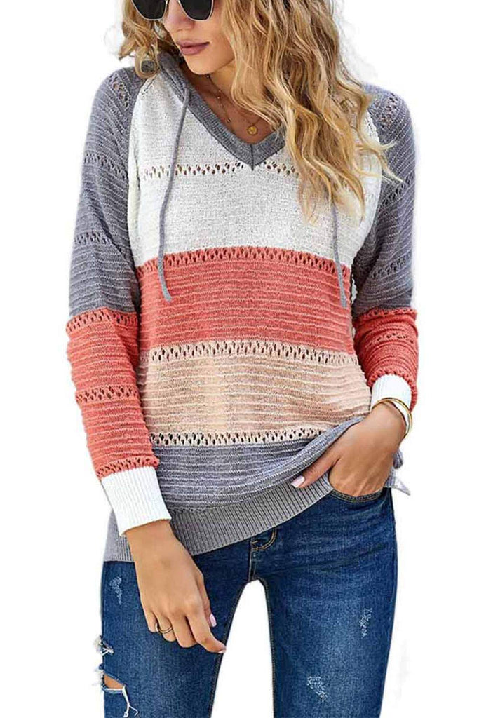 Women's Fashion Hoodies Sweatshirts Striped Lightweight Knit Pullover Sweaters