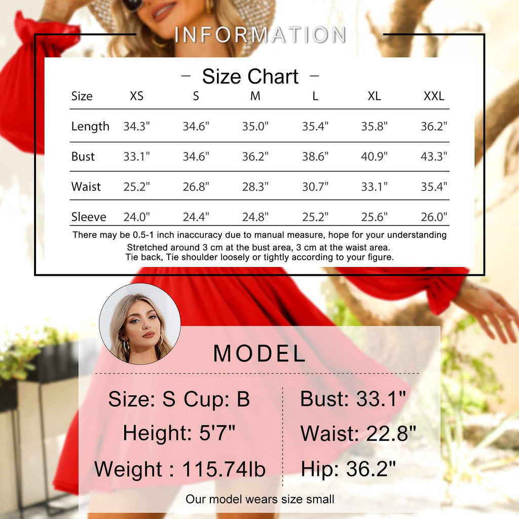 Women Tie Back Summer Dresses Long Lantern Sleeve Square Neck Ruffle Elastic Waist Aline Casual Mini Dress