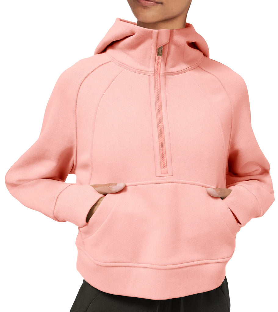 Womens Hoodies Fleece Lined Collar Pullover 1/2 Zipper Sweatshirts Long Sleeve Crop Tops Sweater Thumb Hole