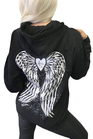 Sexy Angel Wings Tattoo Roses Hoodie Graphic Sexy Women's Pullover Motorcycle hooded Sweatshirt